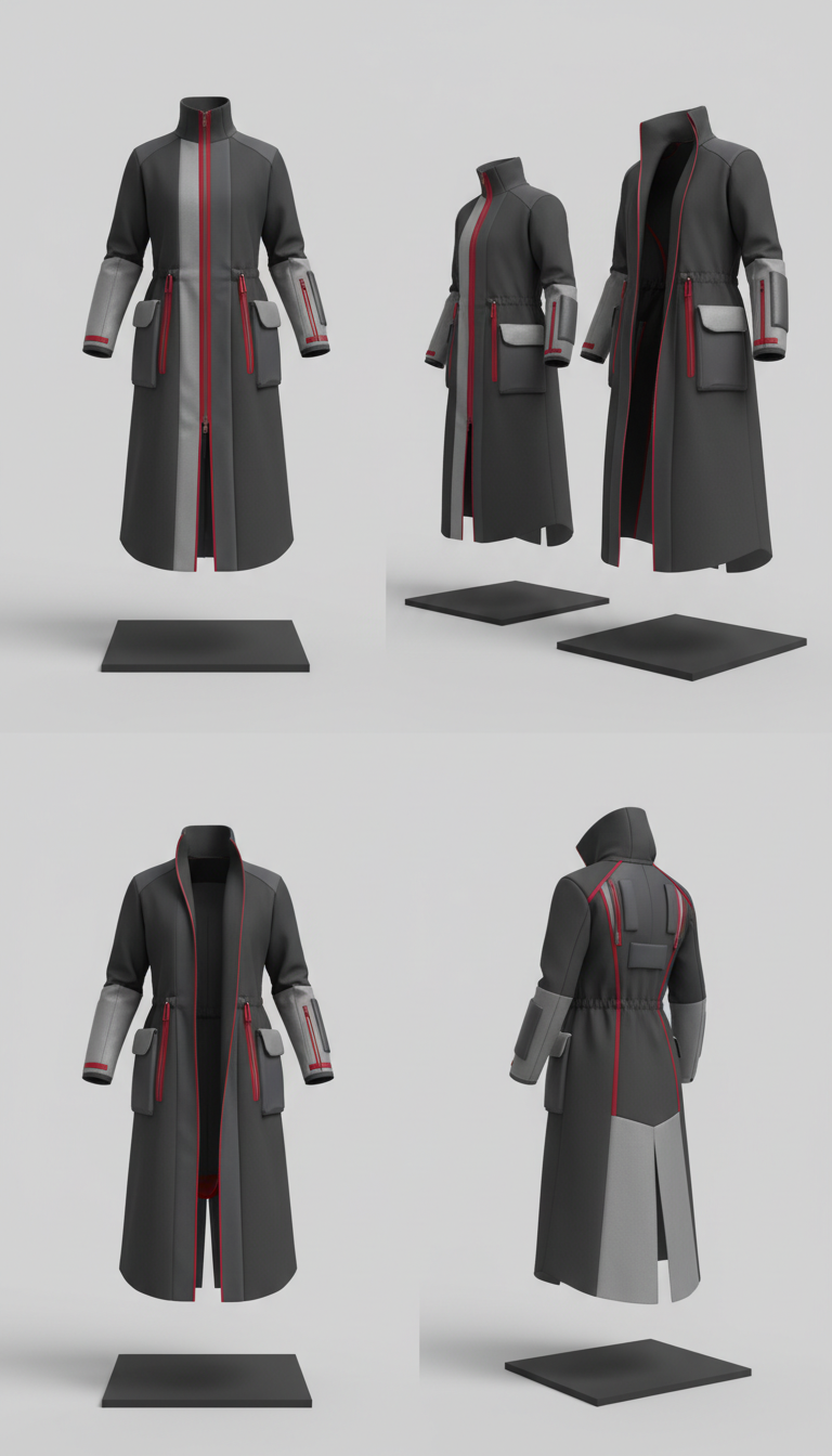 Hybrid robe-jacket front sculpted modularity