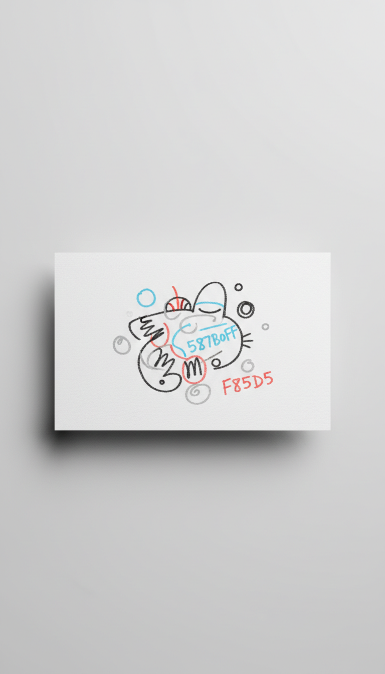 Chalk white contact info card with hand-drawn doodle